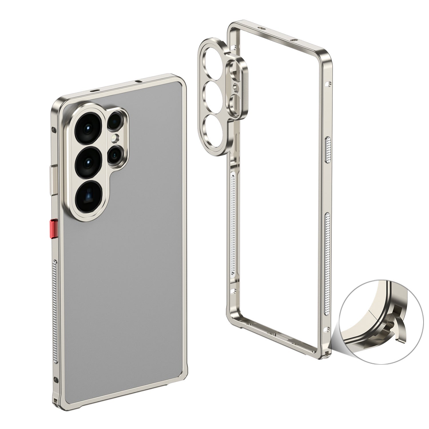 Rose gold Samsung phone case with reflective surface on a white background
