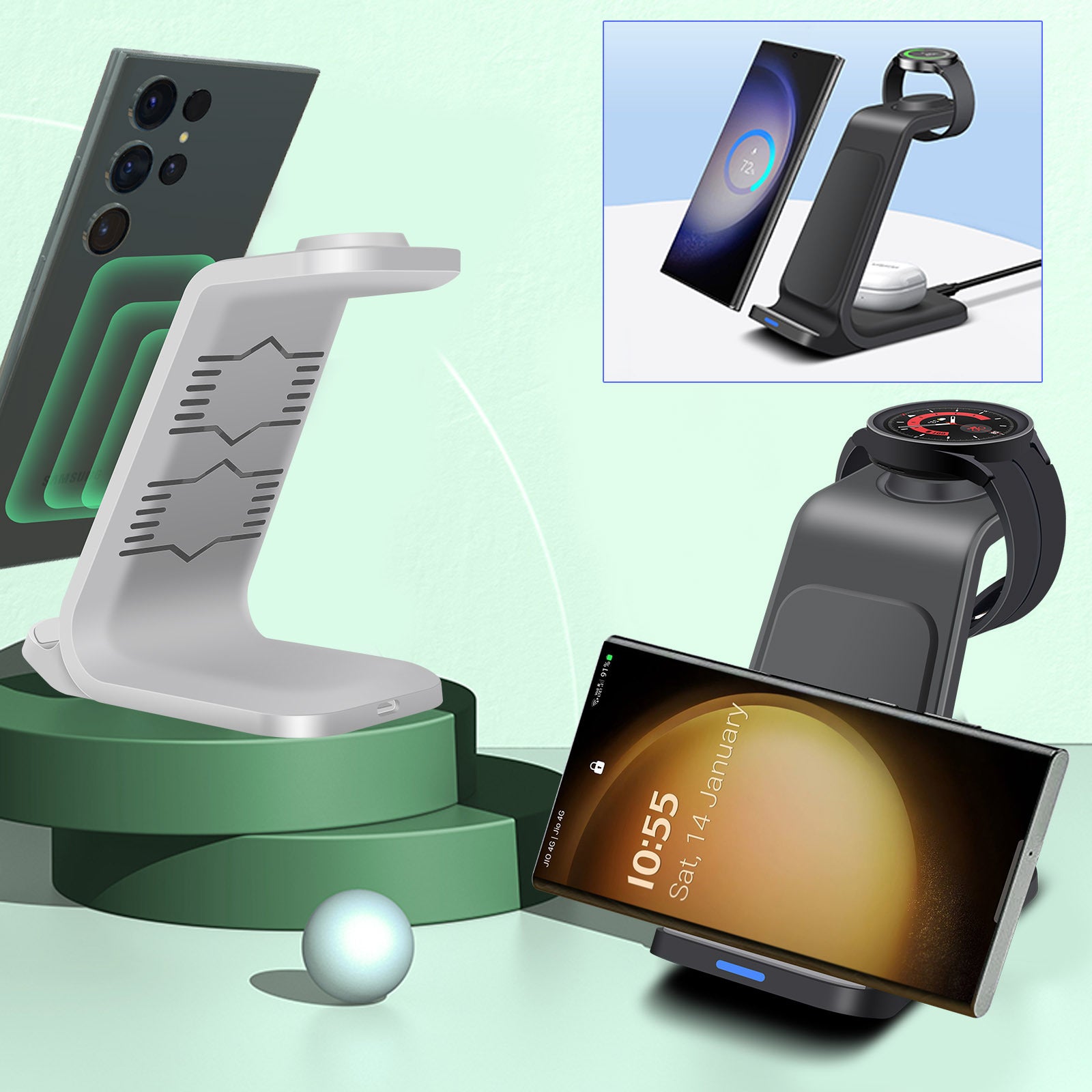 Vertical 3-in-1 Wireless Charger for Phone Watch Earbuds