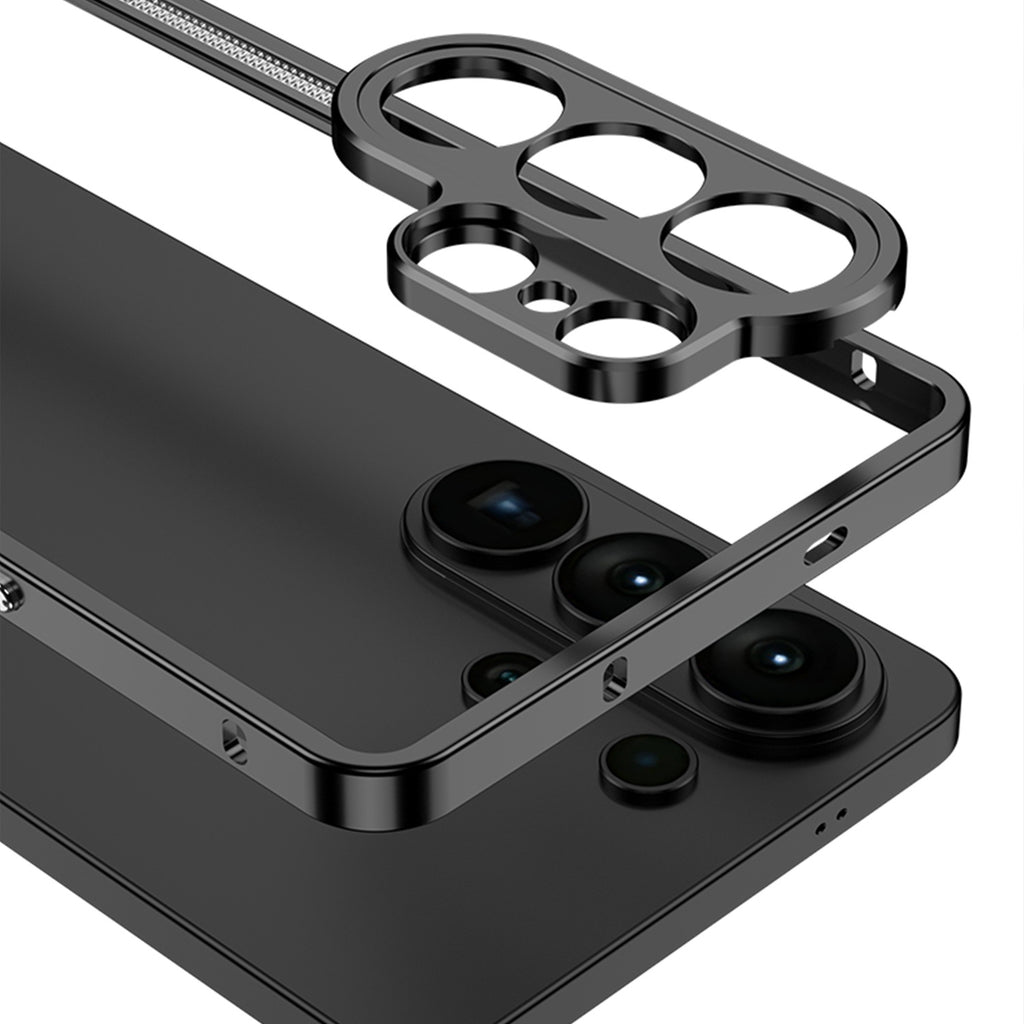 Black Samsung phone case with a unique design on a white background