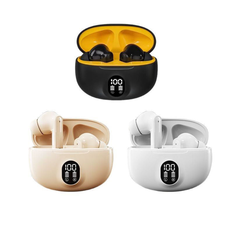 Bluetooth earbuds with noise cancellation on a white background