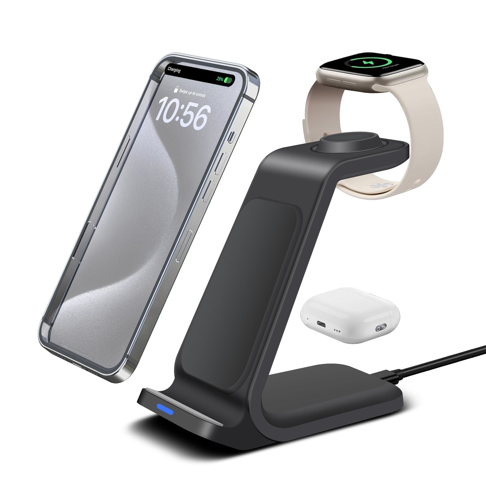 Vertical 3-in-1 Wireless Charger for Phone Watch Earbuds